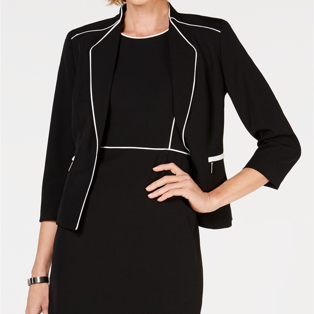 New Kasper Piped Trim Stretch Crepe Blazer Jacket